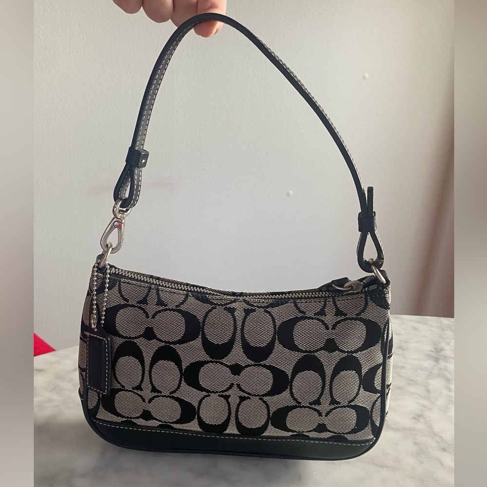 Vintage Authentic Coach Y2K Demi 6094 Signature Monogram Small Shoulder Bag